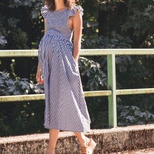 NOM Harper Gingham Midi Smocked Maternity Dress